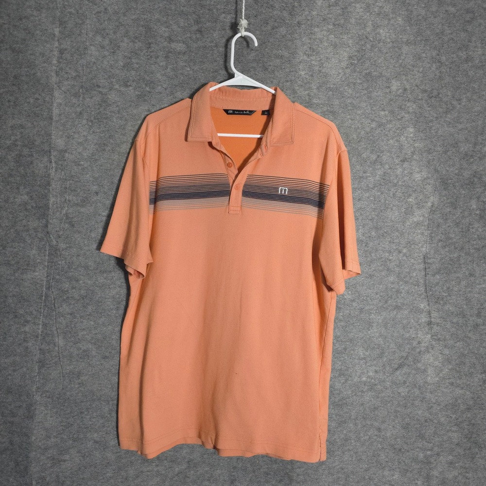 TravisMathew Polo Mens Large Orange Striped Pima Cotton Stretch Short Sleeve Top